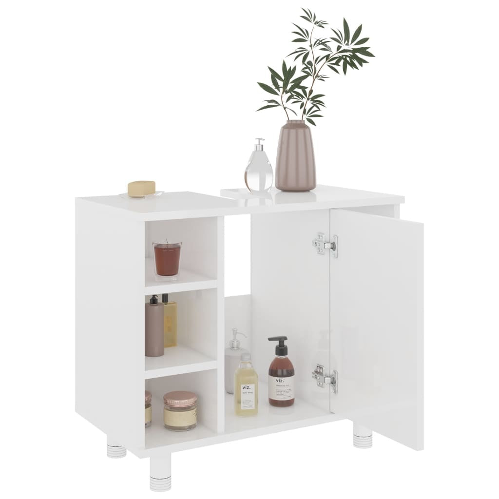 3 Piece Bathroom Furniture Set High Gloss White Engineered Wood
